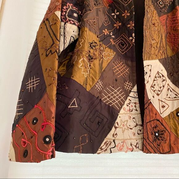 Vintage Laura Ashley Patchwork Embroidered Jacket w/ Beads Orange Tan Brown - Picture 3 of 6